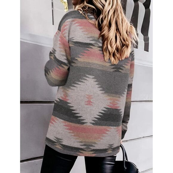 Women Pink Collared V Neck Button Down Oversized Long Sleeve Shirt Top - Picture 6 of 6